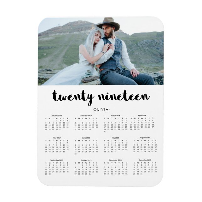 Magnet Flexible Simple Typographie tendance 2019 Calendrier photo (Vertical)