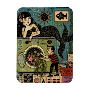 Magnet Flexible Sirène de mer surréaliste amusante du milieu du si