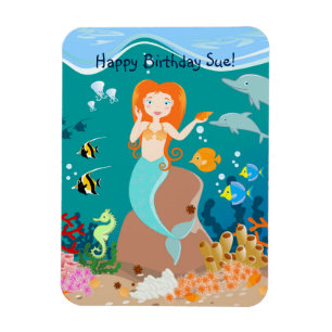 Magnet Flexible Sirène et dauphins sous la mer fête d'anniversaire