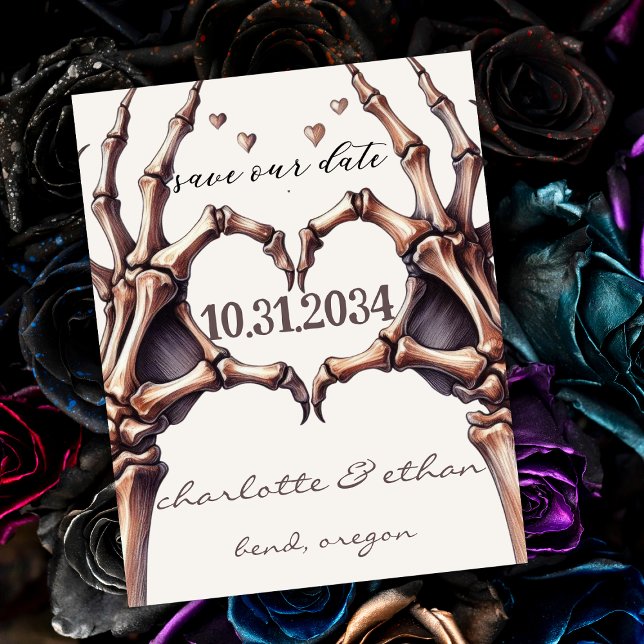 Magnet Flexible Skeleton Heart Enregistrer la date (Save the Date Magnet for Gothic Themed Wedding)