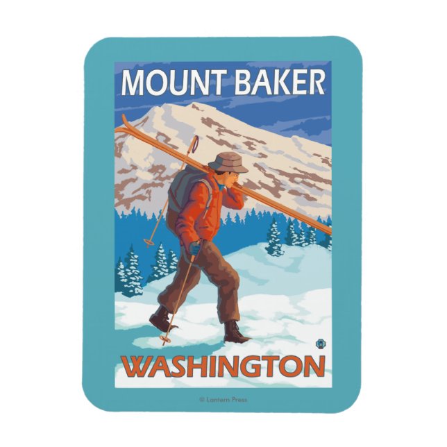 Magnet Flexible Skier transportant ski de neige - Mount Baker, WA (Vertical)