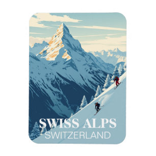 Magnet Flexible Skieurs vintages Alpes suisses Suisse Voyage