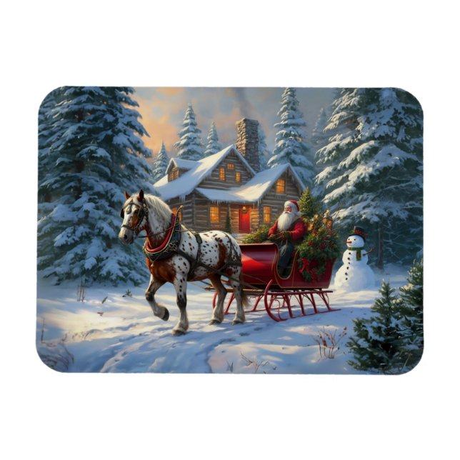 Magnet Flexible Sleigh Père Noël à cheval de Noël (Horizontal)