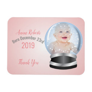 Magnet Flexible Snow Globe Pink fille bébé merci