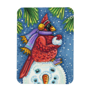 MAGNET FLEXIBLE SNOWMAN BODYGUARD, CHRISTMAS CARDINAL REDBIRD