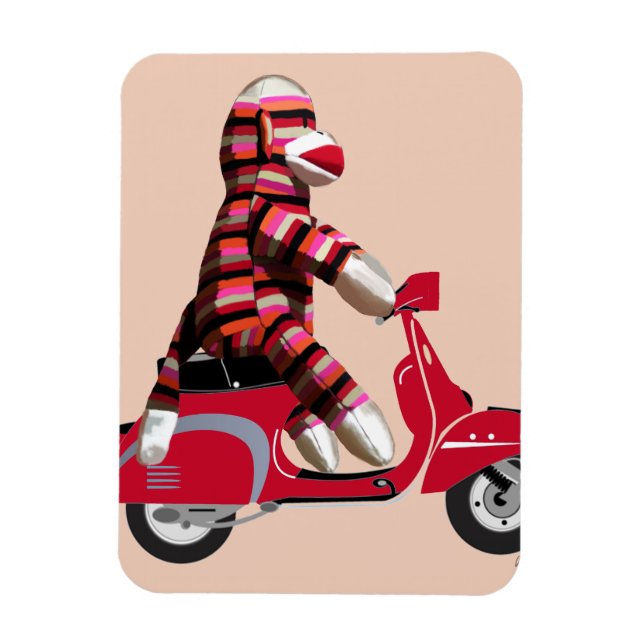 Magnet Flexible Sock Monkey sur Red Moped (Vertical)