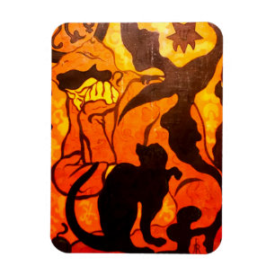 Magnet Flexible Sorcière d'Halloween avec un chat noir