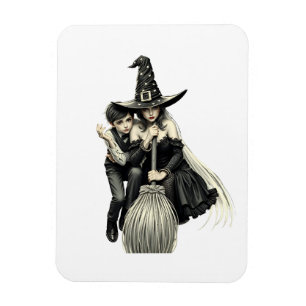 Magnet Flexible Sorcière et garçon d'Halloween : Duo magique sombr