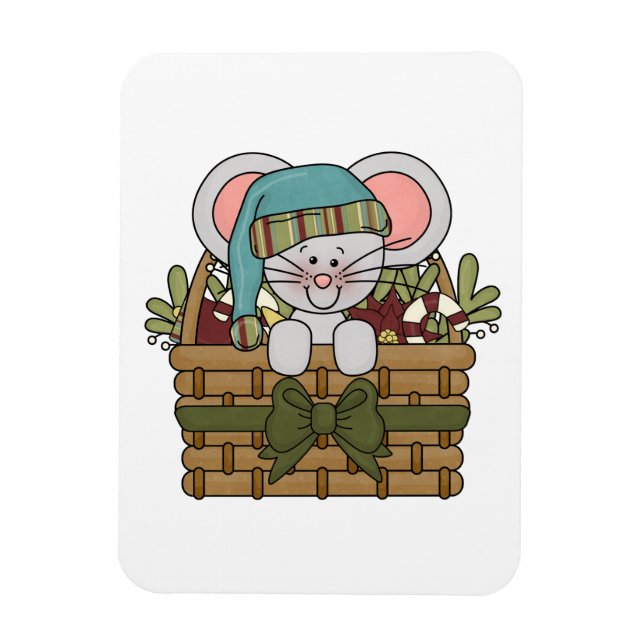 Magnet Flexible Souris de Noël dans le panier (Vertical)