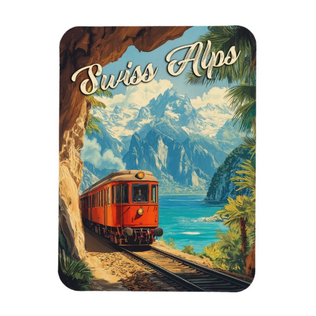 Magnet Flexible Souvenir de Locomotive à vapeur rouge : Alpes suis (Vertical)