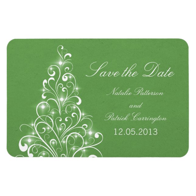 Magnet Flexible Sparkly Holiday Tree Save the Date Magnet, Green (Horizontal)