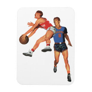 Magnet Flexible Sports Vintage, Joueurs de Basket-ball dans un Mat