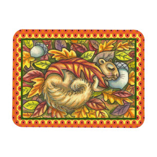 MAGNET FLEXIBLE SQUIRREL DORMIR SOUS LES FEUILLES DE L'AUTOMNE, SA