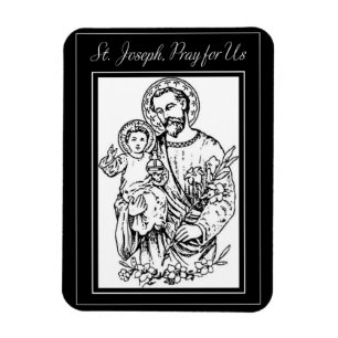 Magnet Flexible St. Joseph Priez Pour Nous Noir,  Blanc, Catholiqu