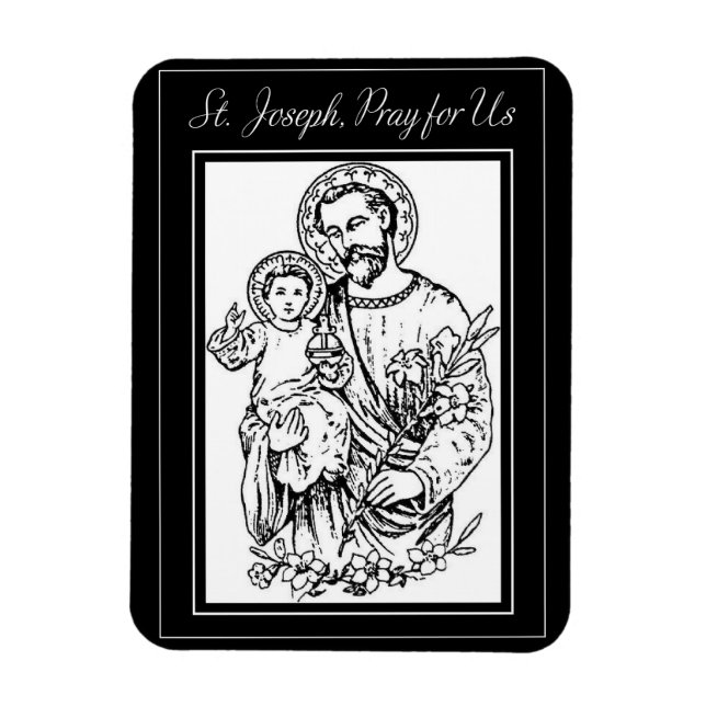 Magnet Flexible St Joseph Priez pour nous Noir, Blanc, Catholique (Vertical)