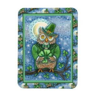 MAGNET FLEXIBLE ST. PATRICK'S DAY OWL, 4 HORLOGE LEPRECHAUN