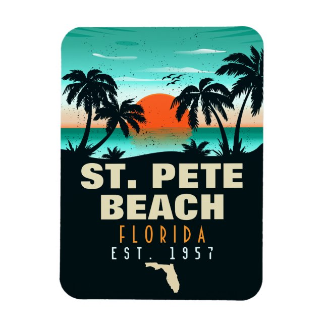 Magnet Flexible St. Pete Beach Floride Retro Sunset Palm Tree 60s (Vertical)