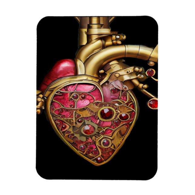 Magnet Flexible Steampunk Coeur Anatomique rubis et engrenages (Vertical)