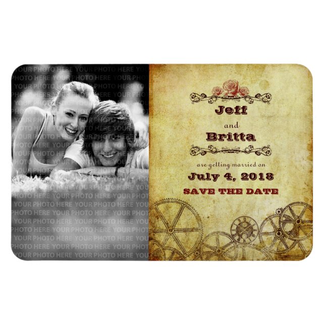 Magnet Flexible Steampunk victorien Enregistrer la date Photo (Horizontal)