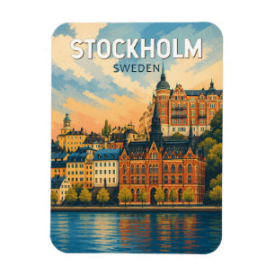 Magnet Flexible Stockholm Suède Illustration Art de Voyage Vintage
