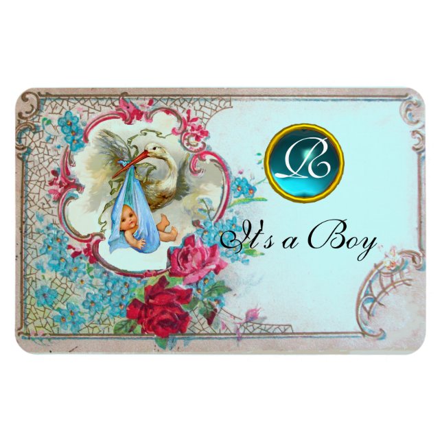 MAGNET FLEXIBLE STORK BÉBÉ GARÇON DOUCHE MONOGRAM (Horizontal)
