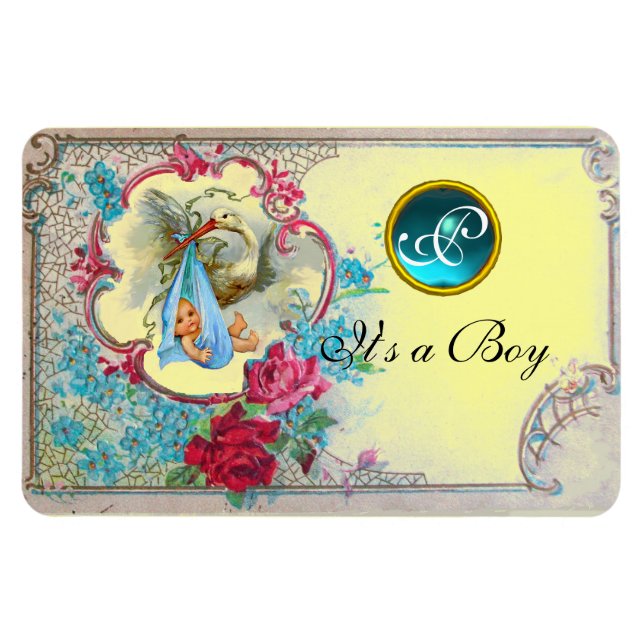 Magnet Flexible STORK BÉBÉ GARÇON DOUCHE MONOGRAM, jaune (Horizontal)