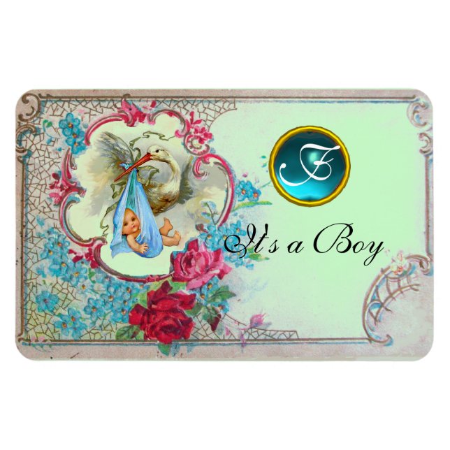 Magnet Flexible STORK BÉBÉ GARÇON DOUCHE MONOGRAM, vert (Horizontal)