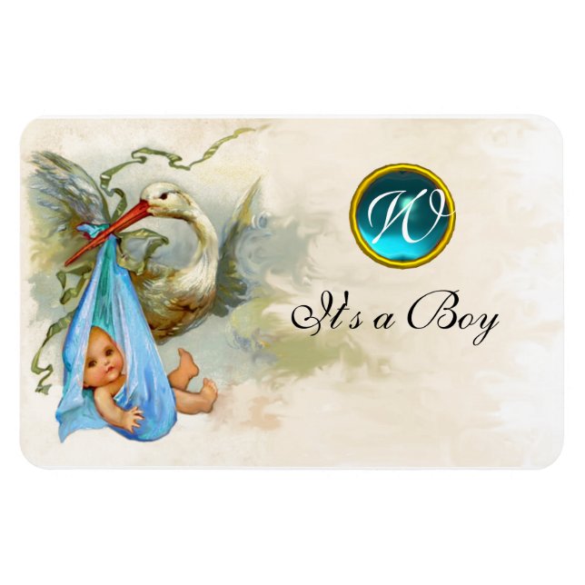 Magnet Flexible STORK BÉBÉ GARÇON MONOGRAM DOUCHE, blanc (Horizontal)