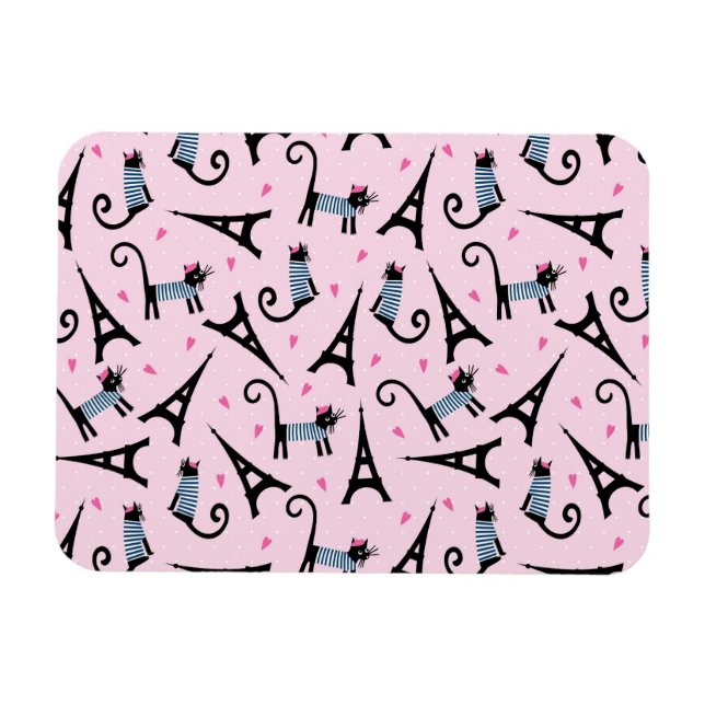 Magnet Flexible Style Français Chat Habillé Avec Motif Tour Eiffel (Horizontal)