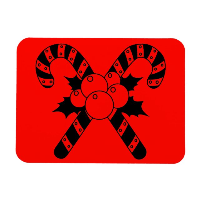 Magnet Flexible Sucres de canne & mistletoe Noir Joyeux Noël (Horizontal)