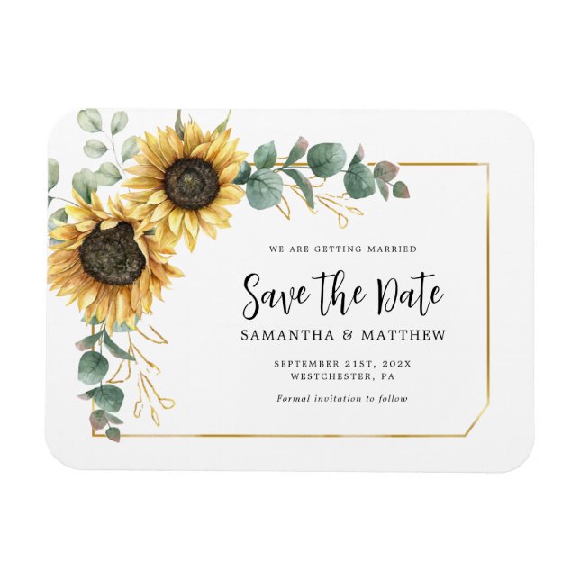 Magnet Flexible Sunflower Eucalyptus Mariage floral Enregistrer la (Horizontal)