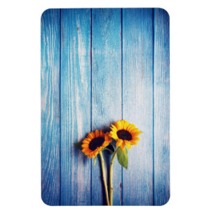 Magnet Flexible Sunflower on Blue Wood Wall