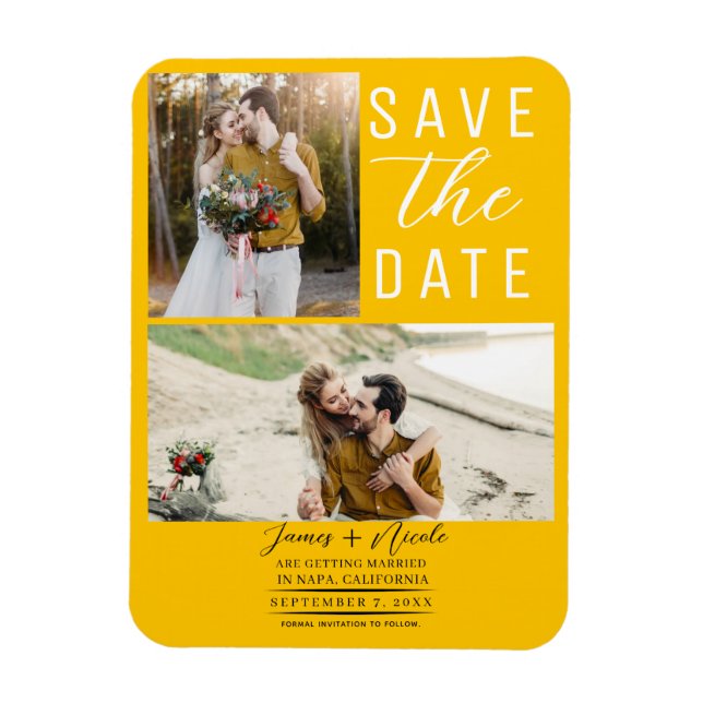 Magnet Flexible Sunflower Yellow 2 Photos Enregistrer la date Mari (Vertical)