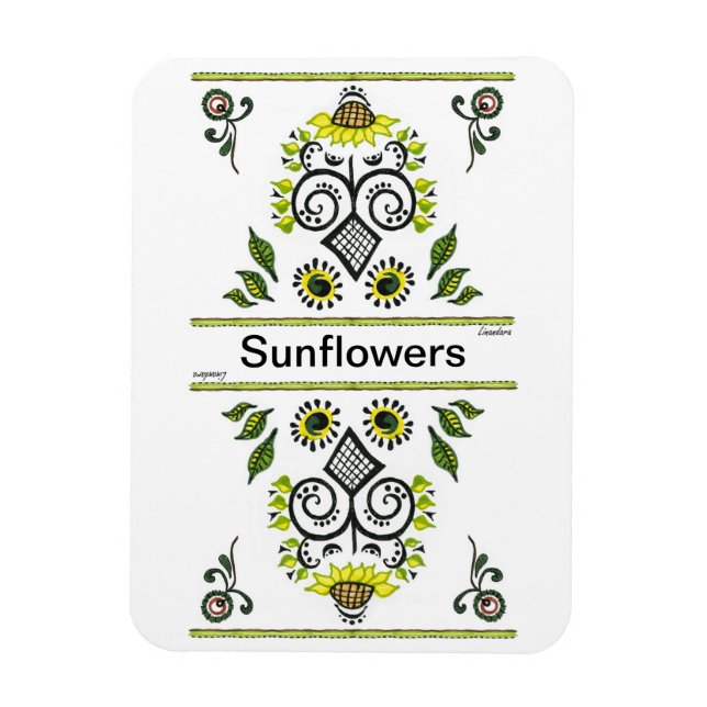 Magnet Flexible Sunflowers Folk Motif par Alexandra Cook (Vertical)