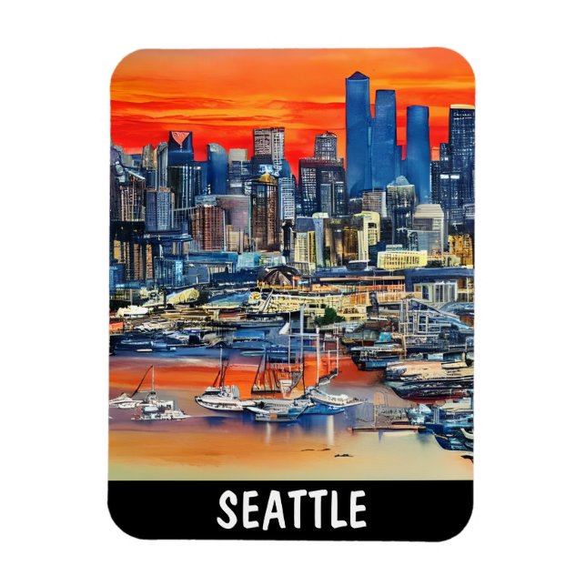 Magnet Flexible Sunset de Seattle Washington City (Vertical)