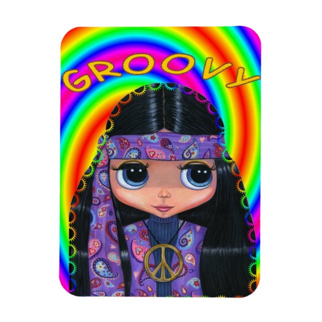 Magnet Flexible Super Hippie fille poupée Paix Signal mignon gros  (Vertical)