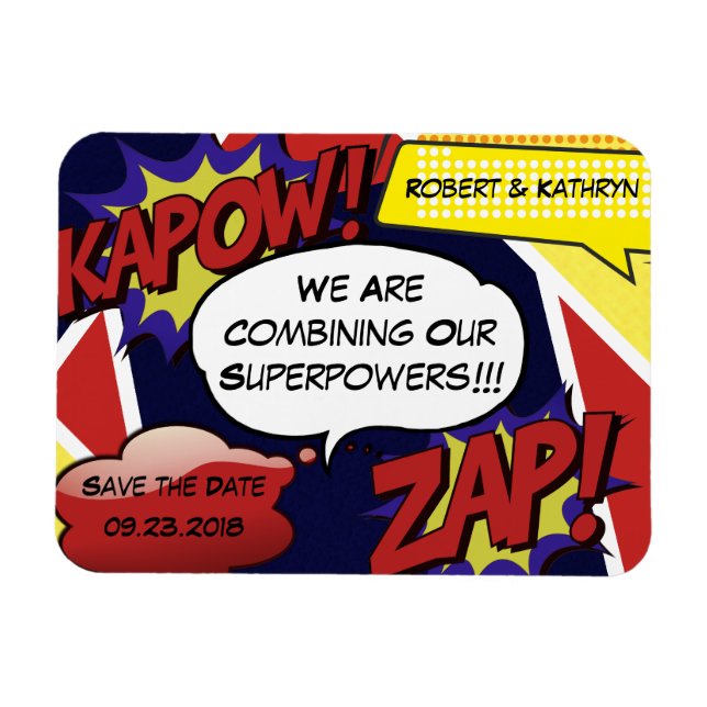 Magnet Flexible Superhero parodie Enregistrer la date Mariage (Horizontal)