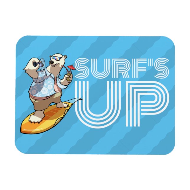 Magnet Flexible Surf Surf Ours polaire avec cocktail Dessin (Horizontal)