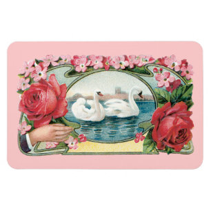 Magnet Flexible Swans et art Vintage Rose