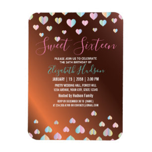 Magnet Flexible Sweet 16 Bronze Invitation avec des éclats colorés