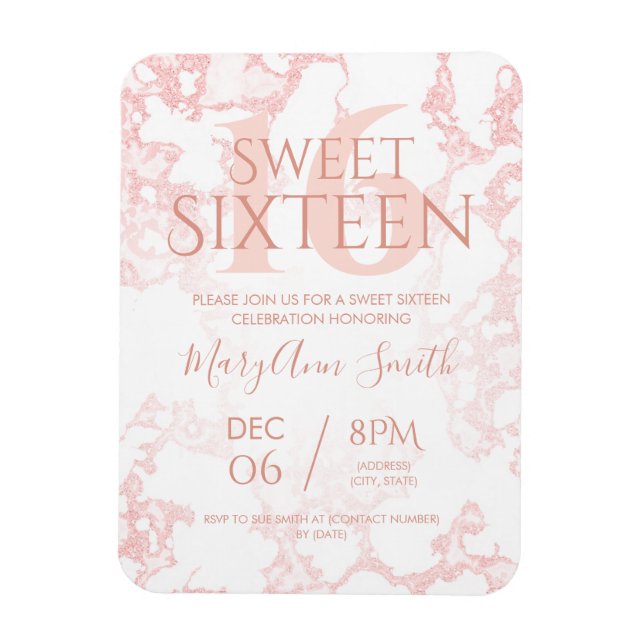 Magnet Flexible Sweet sixteen de Parties scintillant en marbre dor (Vertical)