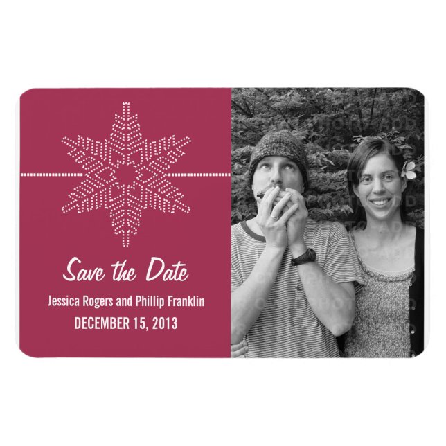 Magnet Flexible Sweet Snowflake Save the Date Magnet, Fuchsia (Horizontal)