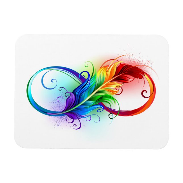 Magnet Flexible Symbole d'infini avec plume arc-en-ciel (Horizontal)