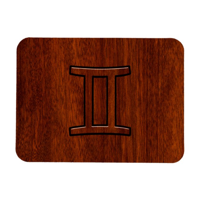 Magnet Flexible Symbole Gemini Zodiac sur l'acajou comme décor (Horizontal)
