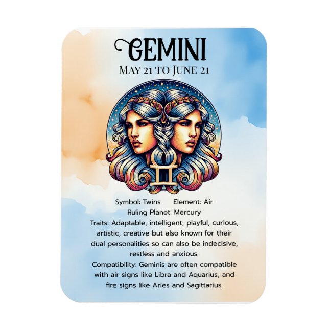 Magnet Flexible SYMBOLE Horoscope Gemini | Anniversaire (Vertical)