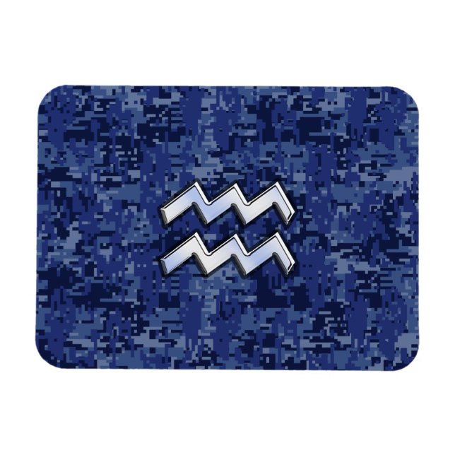 Magnet Flexible Symbole Zodiaque Aquarius sur camo numérique bleu  (Horizontal)