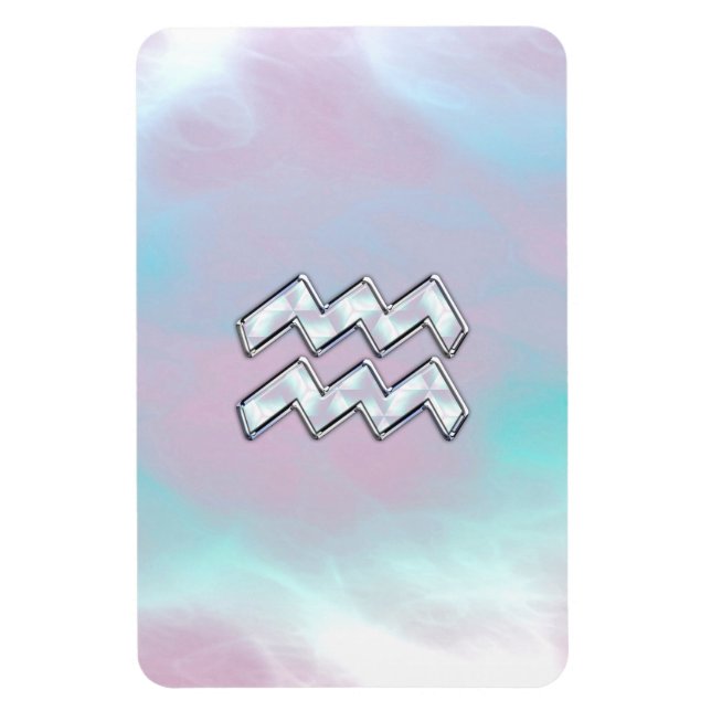 Magnet Flexible Symbole Zodiaque Aquarius sur Mère de Pearl Nacre (Vertical)