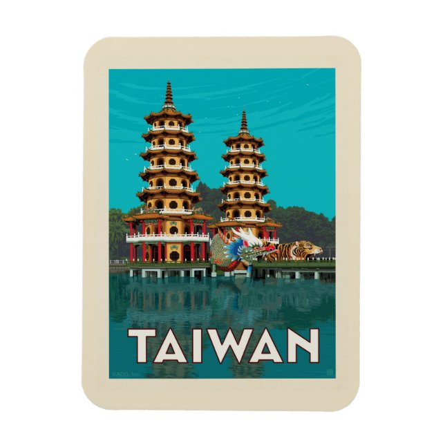 Magnet Flexible Taïwan | Pagode Du Dragon Et Du Tigre (Vertical)