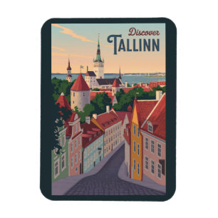 Magnet Flexible Tallinn Estonie Illustration Voyage Art Vintage