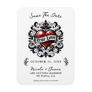 Magnet Flexible Tatouage de cœur d'amour véritable Mariage Date à 